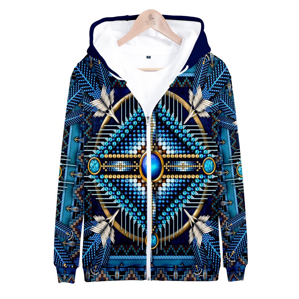 Native American Mandala Pattern Blue All Over Hoodie LT10 - Wonder Print Shop