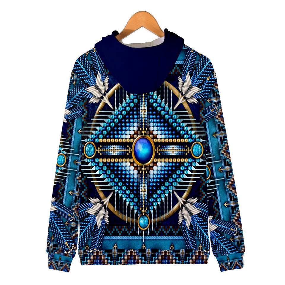 Native American Mandala Pattern Blue All Over Hoodie LT10 - Wonder Print Shop