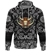 Viking Hoodie Yak Skull and Equipment with Bandana Paisley Style RLT12 - Wonder Print Shop