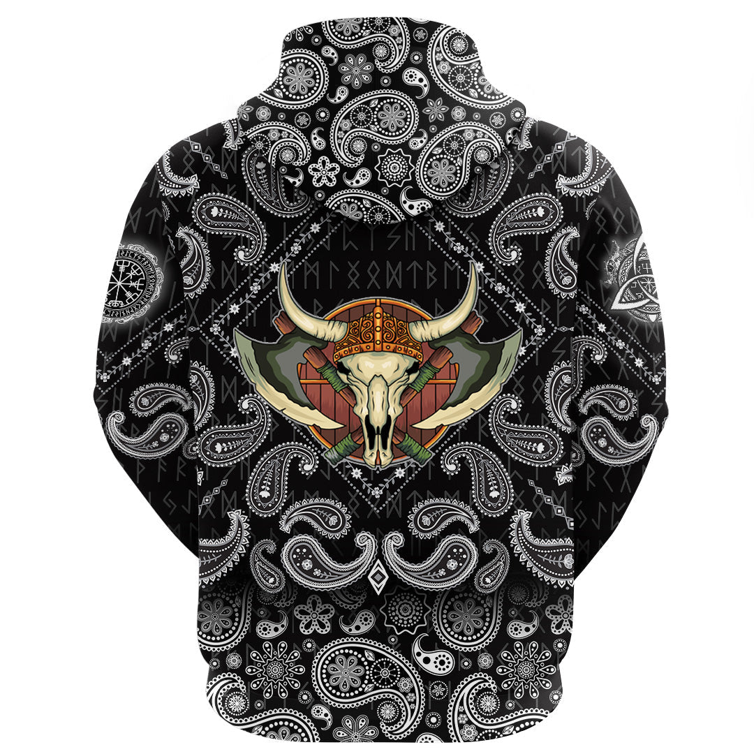 Viking Hoodie Yak Skull and Equipment with Bandana Paisley Style RLT12 - Wonder Print Shop
