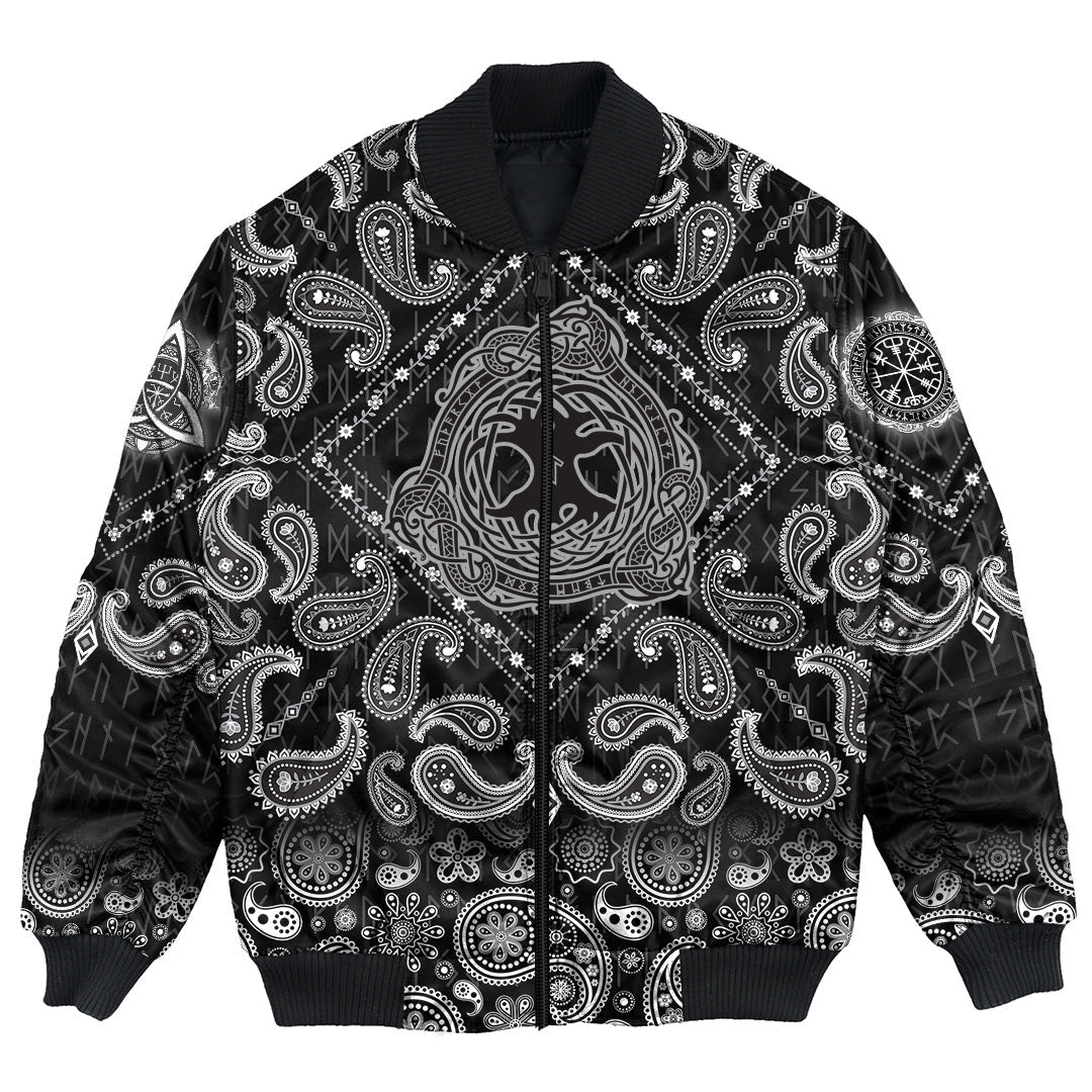 Viking Bomber Jacket Yggdrasil Scandinavian The Tree Yggdrasil In Nordic Pattern with Bandana Paisley Style RLT12 - Wonder Print Shop