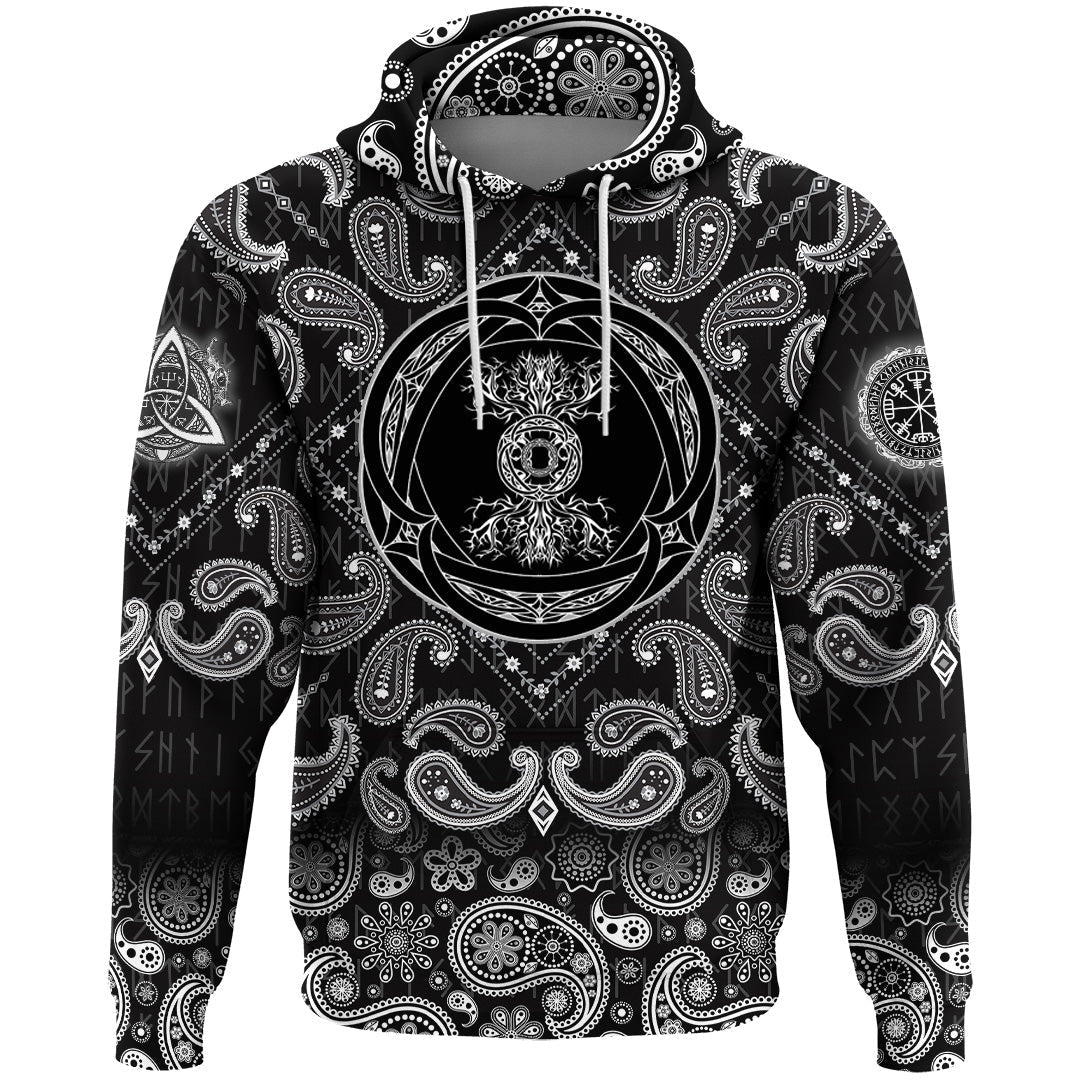 Viking Hoodie Yggdrasil Tree Of Life In Tribal Celtic with Bandana Paisley Style RLT12 - Wonder Print Shop