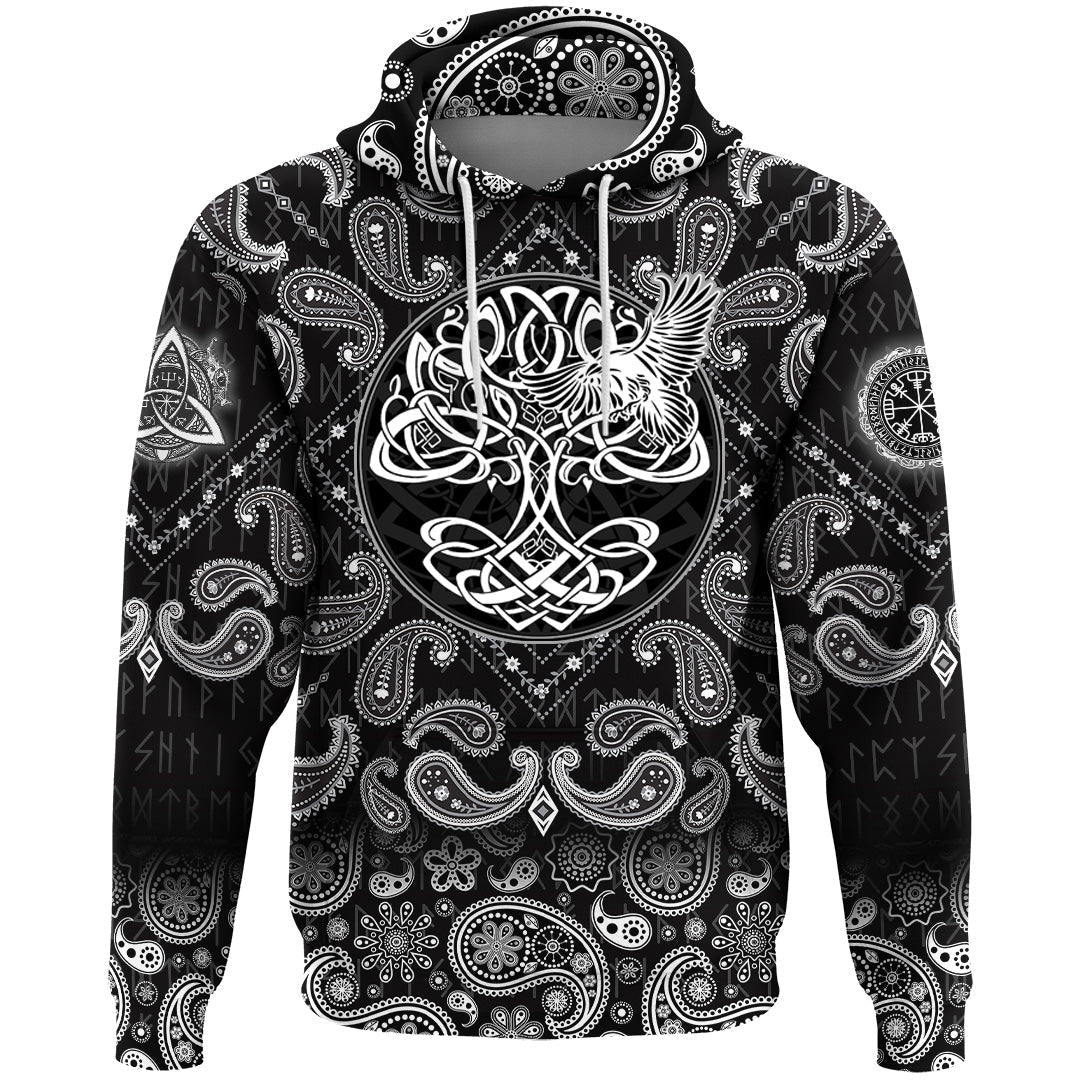 Viking Hoodie Yggdrasil Tree Of Life with Bandana Paisley Style RLT12 - Wonder Print Shop