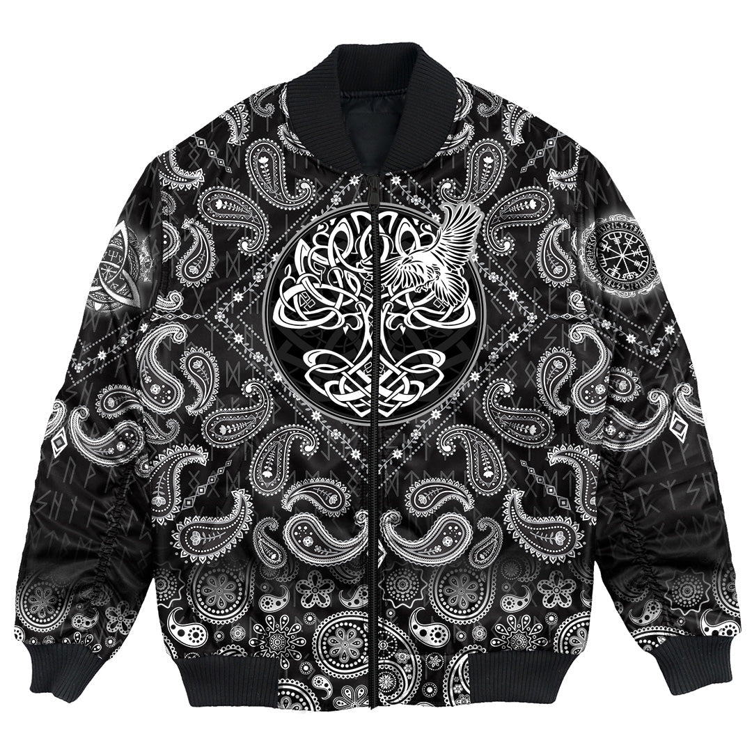 Viking Bomber Jacket Yggdrasil Tree Of Life with Bandana Paisley Style RLT12 - Wonder Print Shop