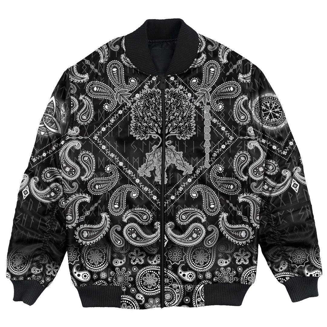 Viking Bomber Jacket Yggdrasil World Tree with Bandana Paisley Style RLT12 - Wonder Print Shop