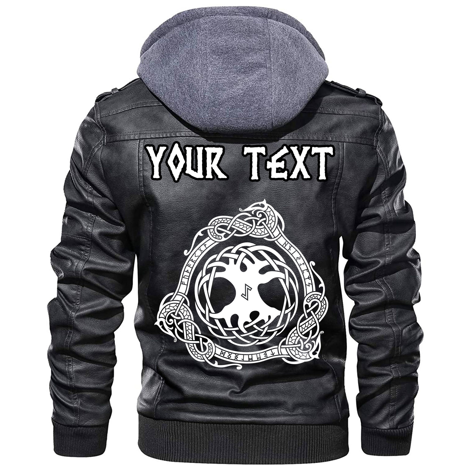 (Custom) Wonder Print Shop - Yggdrasil Scandinavian The Tree Yggdrasil In Nordic Pattern Leather Jacket RLT12 - Wonder Print Shop