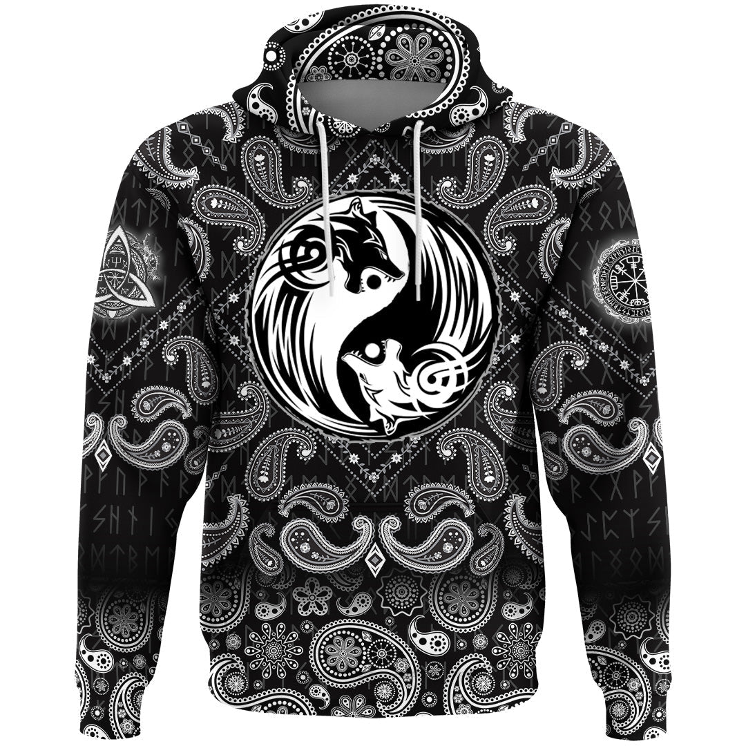 Viking Hoodie Yin and Yang Wolf Swallowing Of The Sun with Bandana Paisley Style RLT12 - Wonder Print Shop