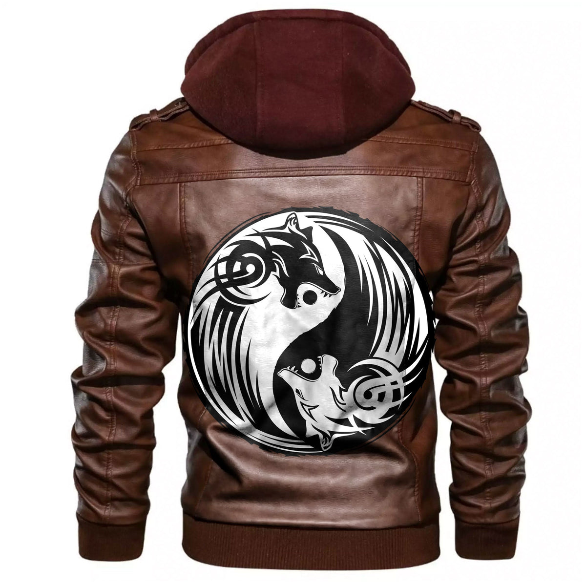 Viking Yin and Yang Wolf Swallowing Of The Sun Leather Jacket RLT12 - Wonder Print Shop