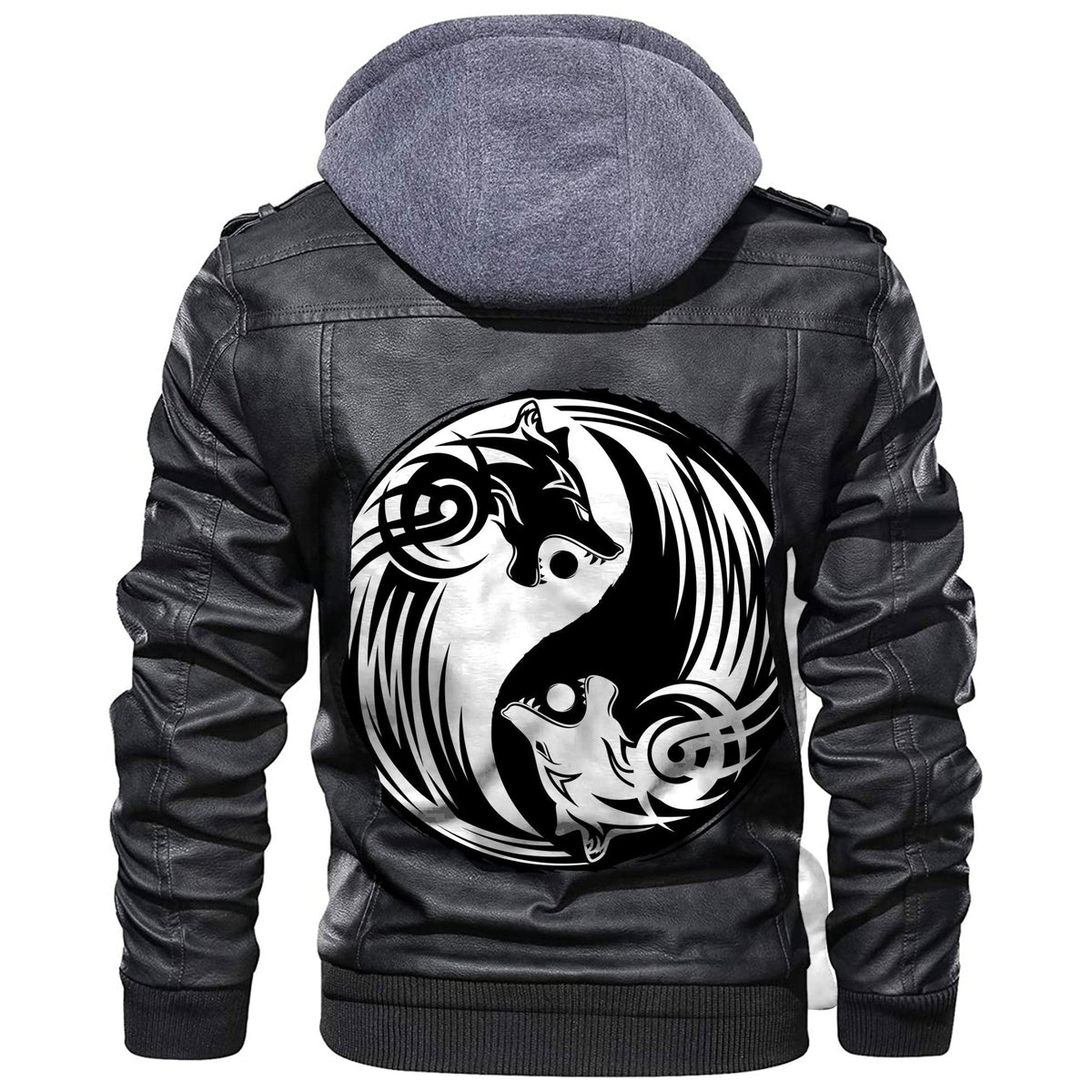 Viking Yin and Yang Wolf Swallowing Of The Sun Leather Jacket RLT12 - Wonder Print Shop