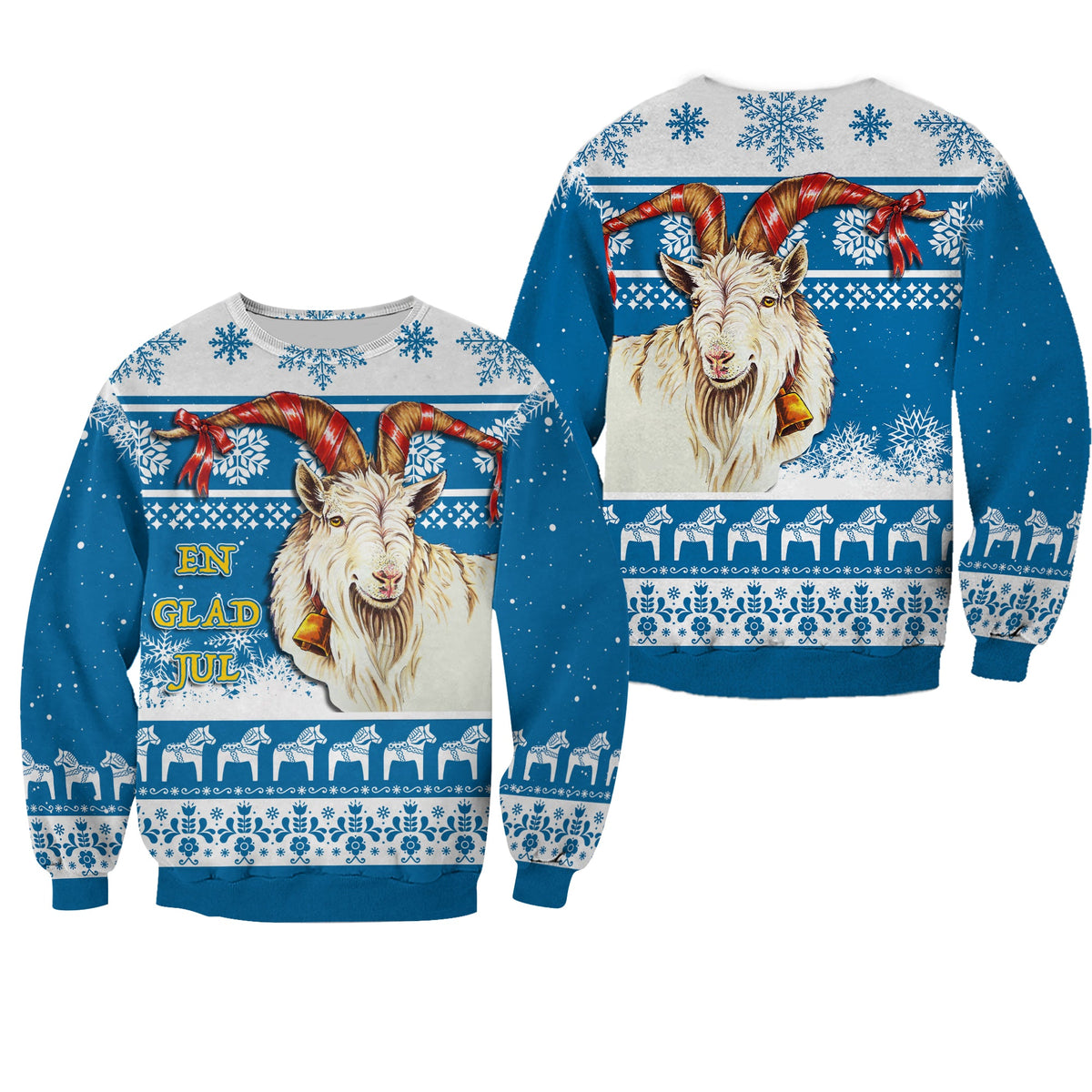 Sweden Blue Yule Goat Dala Horse Christmas Pattern Sweatshirt - Wonder Print Shop