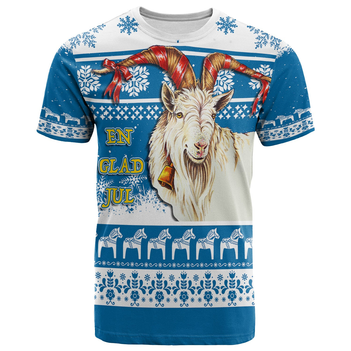 Sweden Blue Yule Goat Dala Horse Christmas Pattern T Shirt - Wonder Print Shop