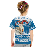 Sweden Blue Yule Goat Dala Horse Christmas Pattern Kid T shirt - Wonder Print Shop