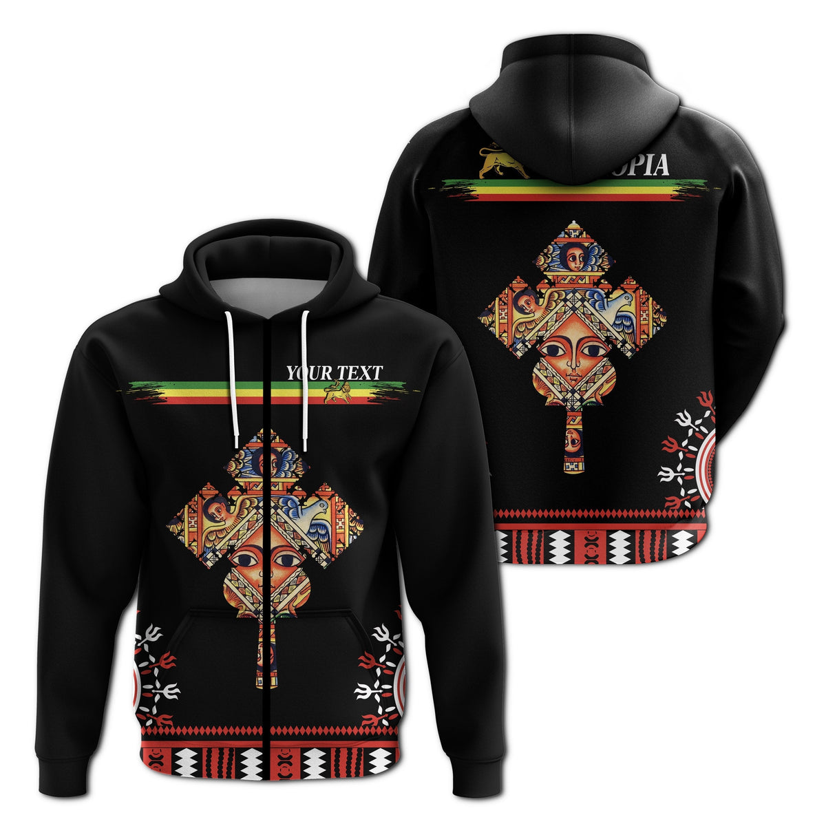 Custom Ethiopia Zip Hoodie Ethiopian Cross LT13 - Wonder Print Shop