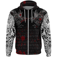 Viking Zip Hoodie - Odin Huginn and Muninn Rune Blood RLT12 - Wonder Print Shop