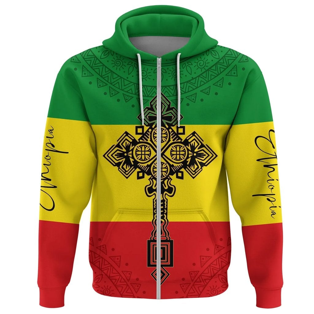 Ethiopia Cross Flag Zip Hoodie LT10 - Wonder Print Shop