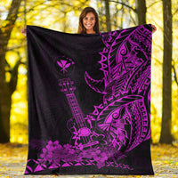 Black and purple Hawaiian blanket with ukulele and floral geometric pattern
