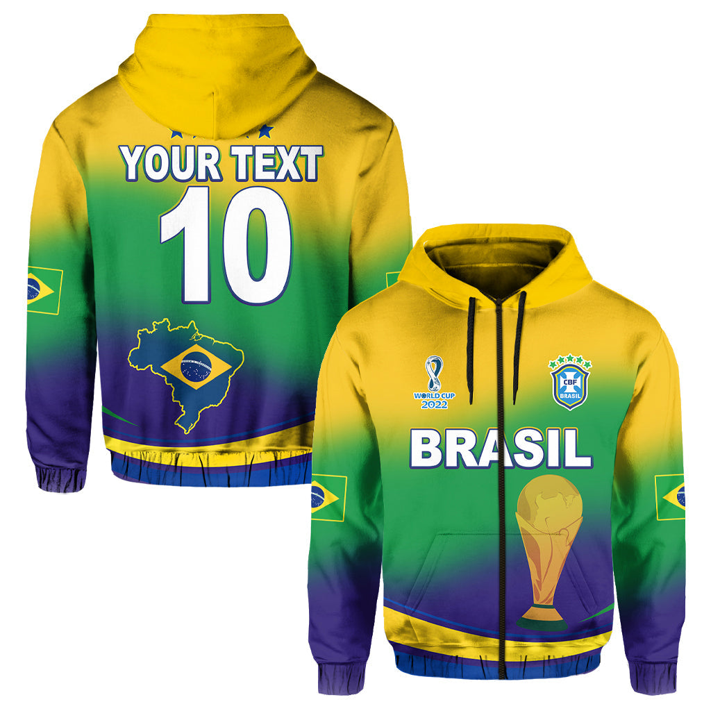 Custom Brazil Football Hoodie Soccer 2022 World Cup Selecao Brazil Campeao Style Color Flag LT13 - Wonder Print Shop