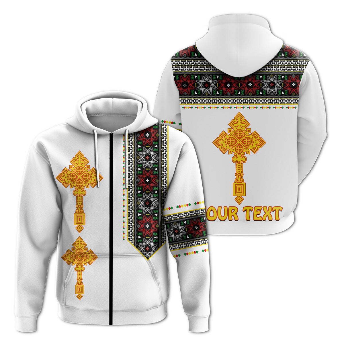 Custom Ethiopia Tibeb Zip Hoodie Ethiopian Cross Fashion LT13 - Wonder Print Shop