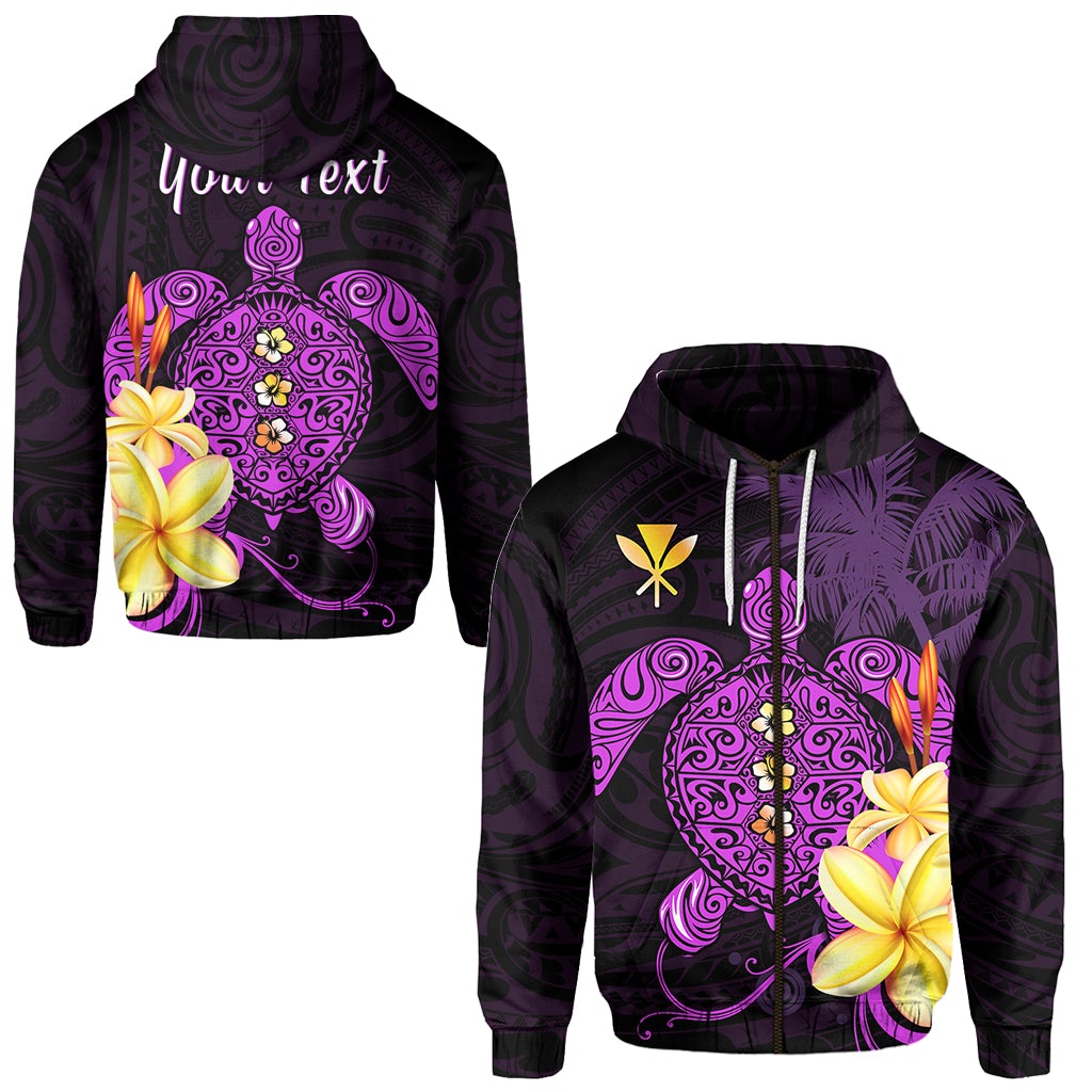 Custom Hawaii Turtle Zip Hoodie Hawaiian Flowers Version Purple Elegant LT13 - Wonder Print Shop
