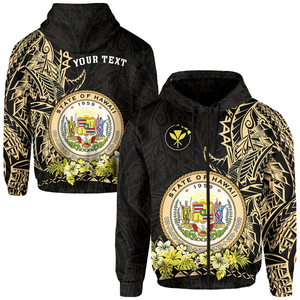 Custom Hawaiian Polynesian Zip Hoodie Gold Seal of Hawaii LT13 - Wonder Print Shop