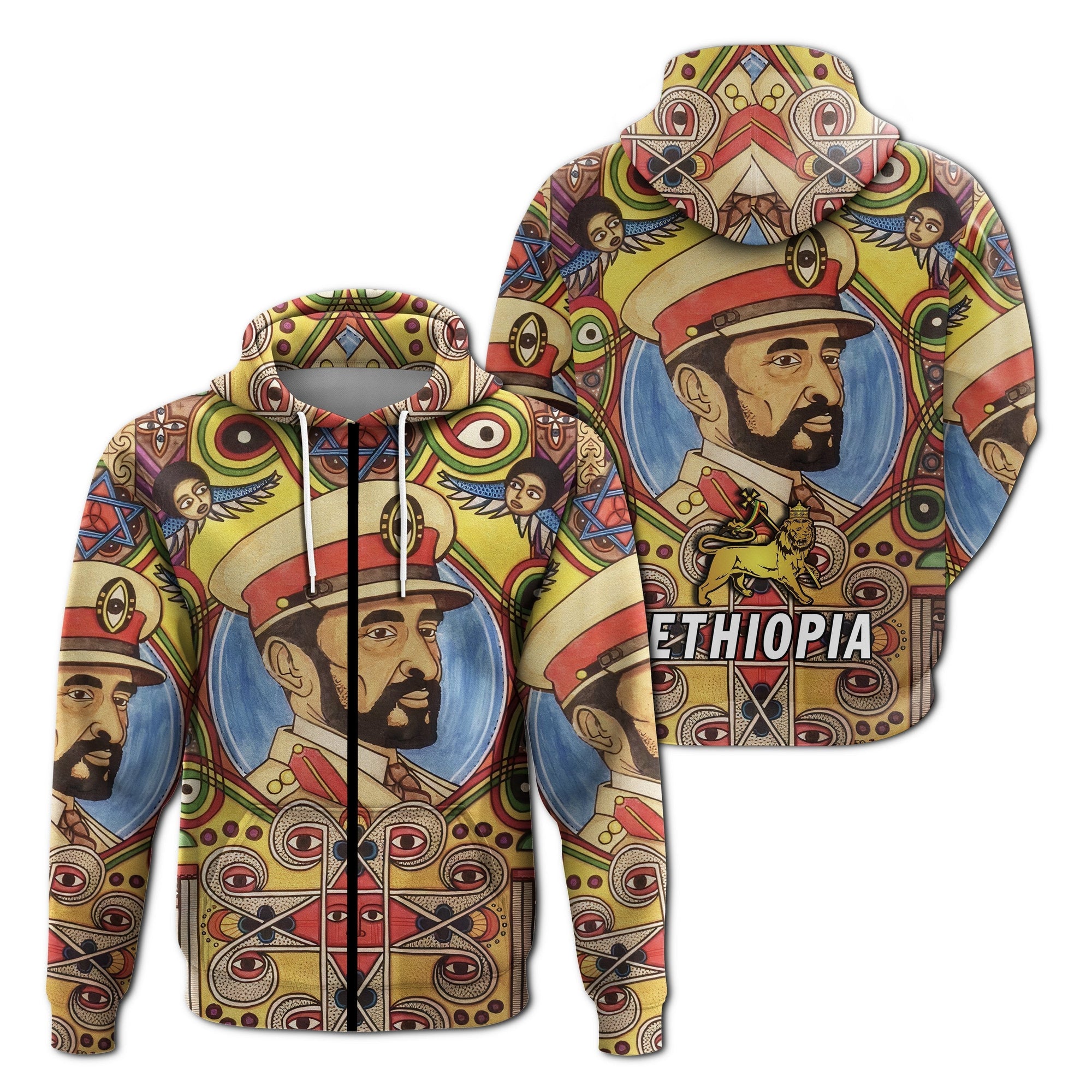 Ethiopia Zip Hoodie Haile Selassie I LT13 - Wonder Print Shop