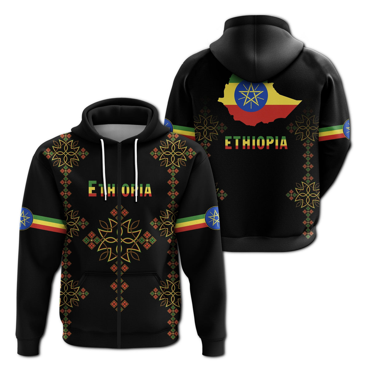 Ethiopia Zip Hoodie Version Map LT13 - Wonder Print Shop