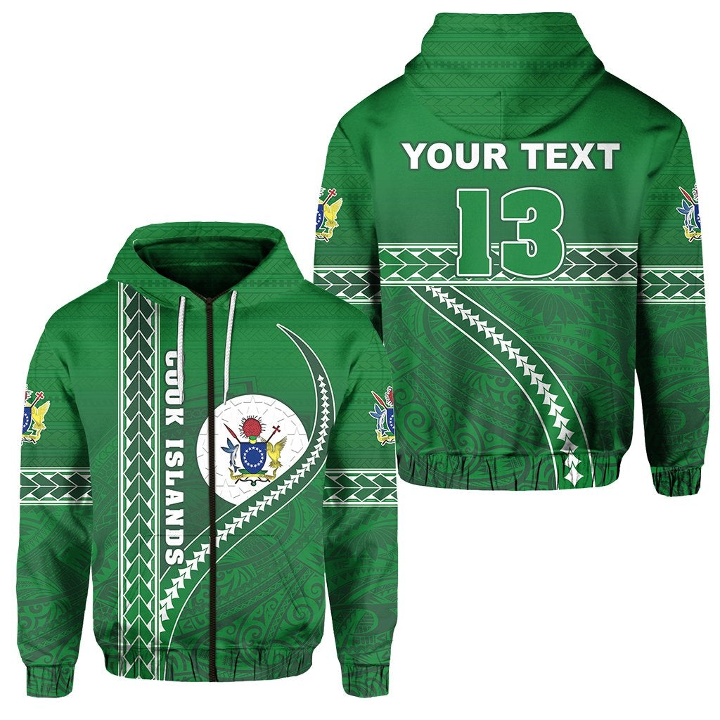custom-personalised-cook-islands-rugby-zip-hoodie-simple-style-green-custom-text-and-number