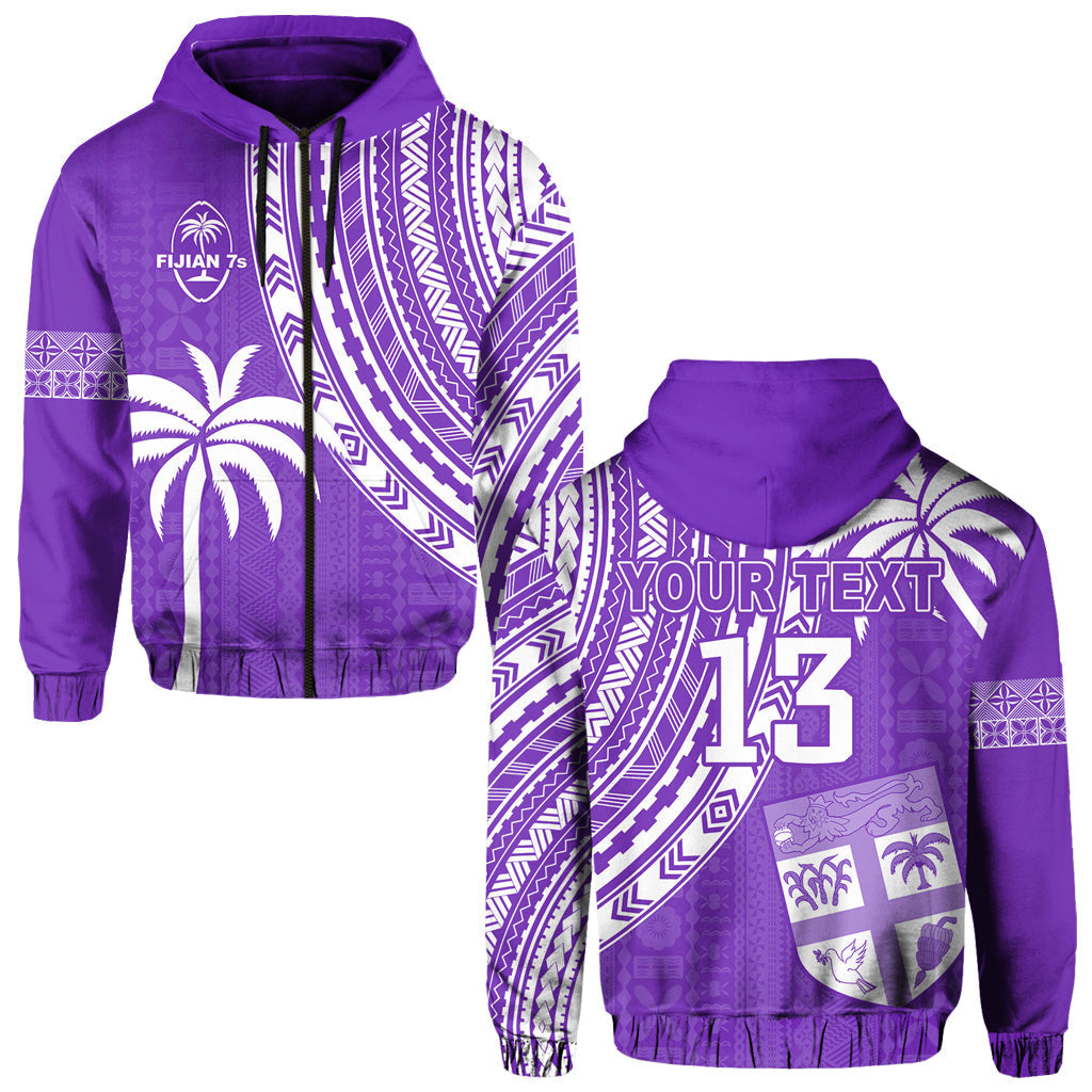 Custom Text and Number Fiji Rugby Sevens Hoodie Fijian 7s Tapa Polynesian Purple LT13 - Wonder Print Shop