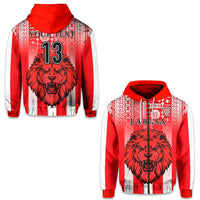 Custom Football LABASA FA Zip Hoodie Red Lion Fiji Custom Text and Number LT13 - Wonder Print Shop