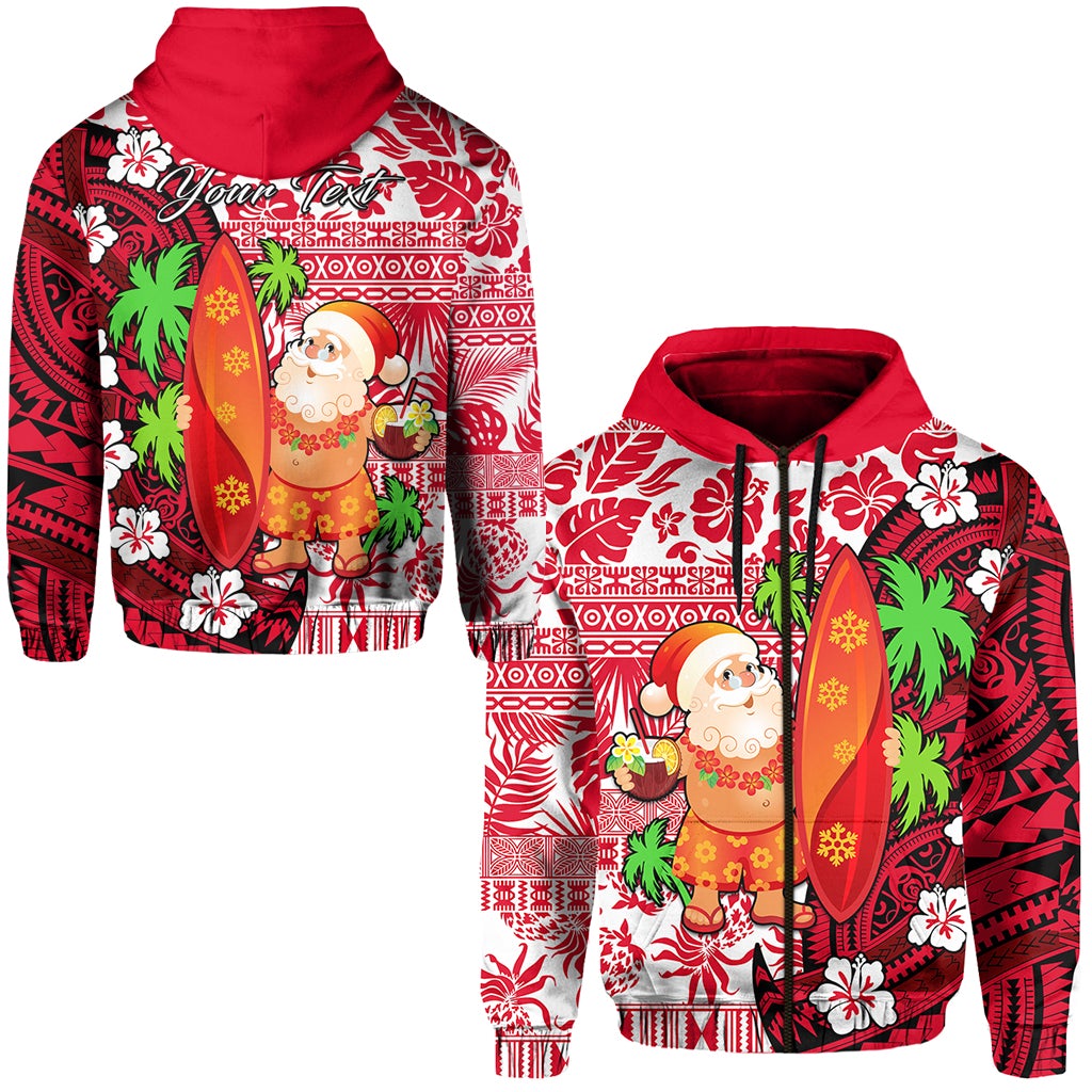 Custom Mele Kalikimaka Zip Hoodie Christmas Hawaii with Santa Claus LT13 - Wonder Print Shop