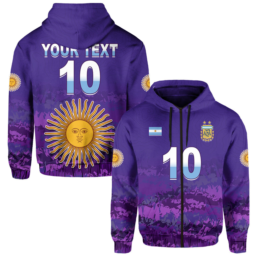 Purple pullover hoodie with hood, number 10 graphic, AFA crest and Argentina flag patch