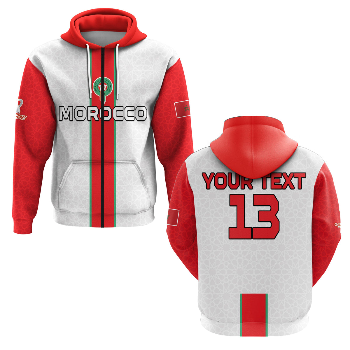 Custom Morocco Football Hoodie Football 2022 Soccer Lions de lAtlas Champions LT13 - Wonder Print Shop