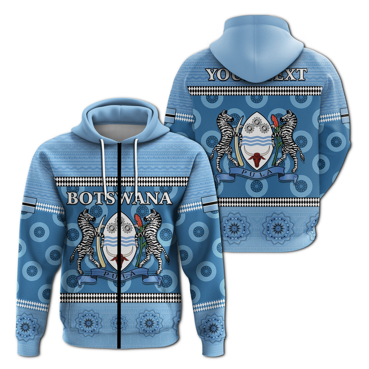 Custom Botswana Zip Hoodie Independence Anniversary Flag and Pattern LT13 - Wonder Print Shop