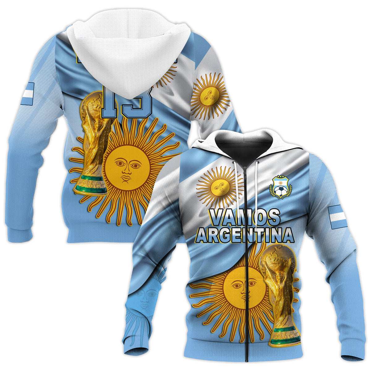 Custom Football Hoodie Vamos La Albiceleste Champions World Cup Vibe Flag LT13 - Wonder Print Shop