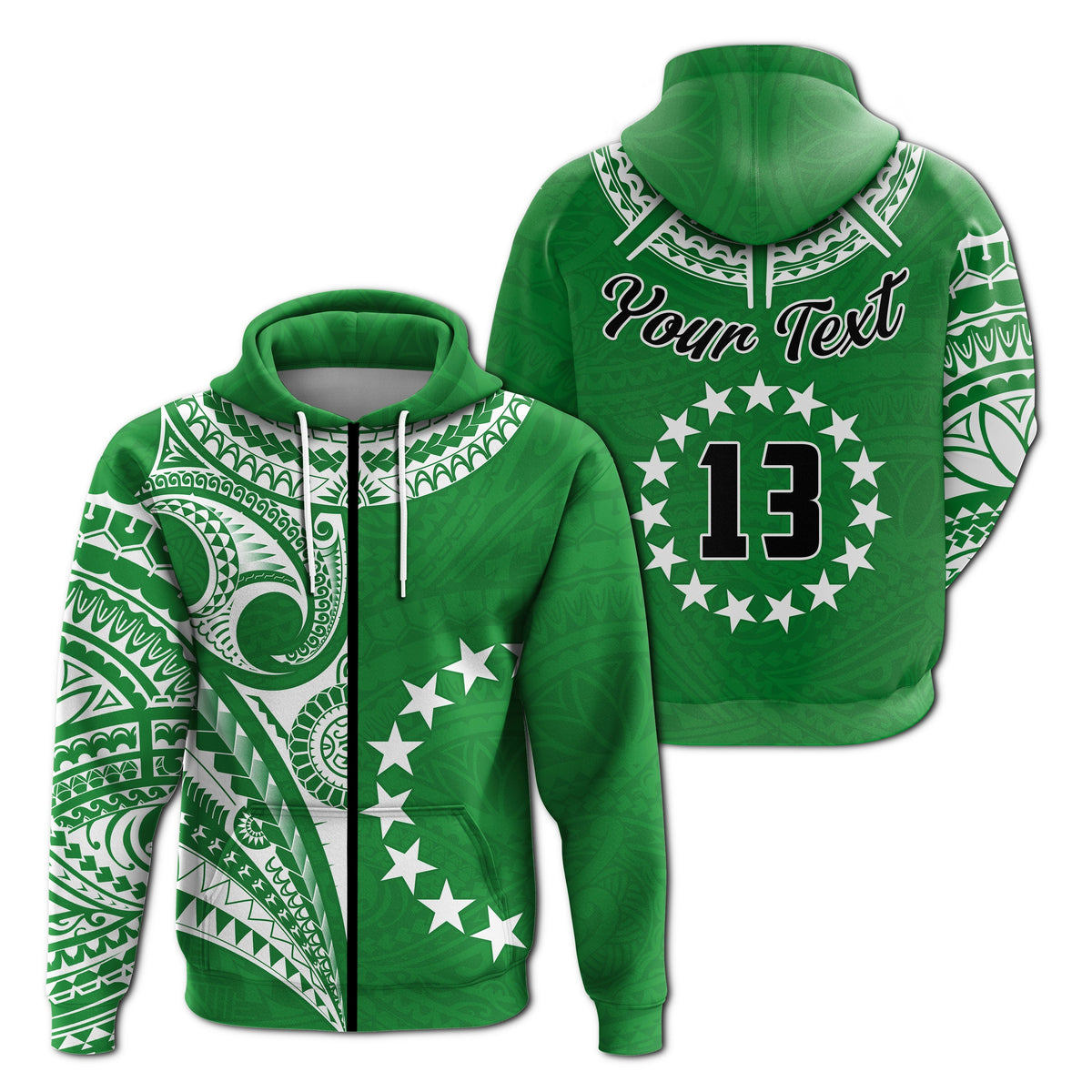 Custom Cook Islands Tatau Hoodie Symbolize Passion Stars Version Green LT13 - Wonder Print Shop