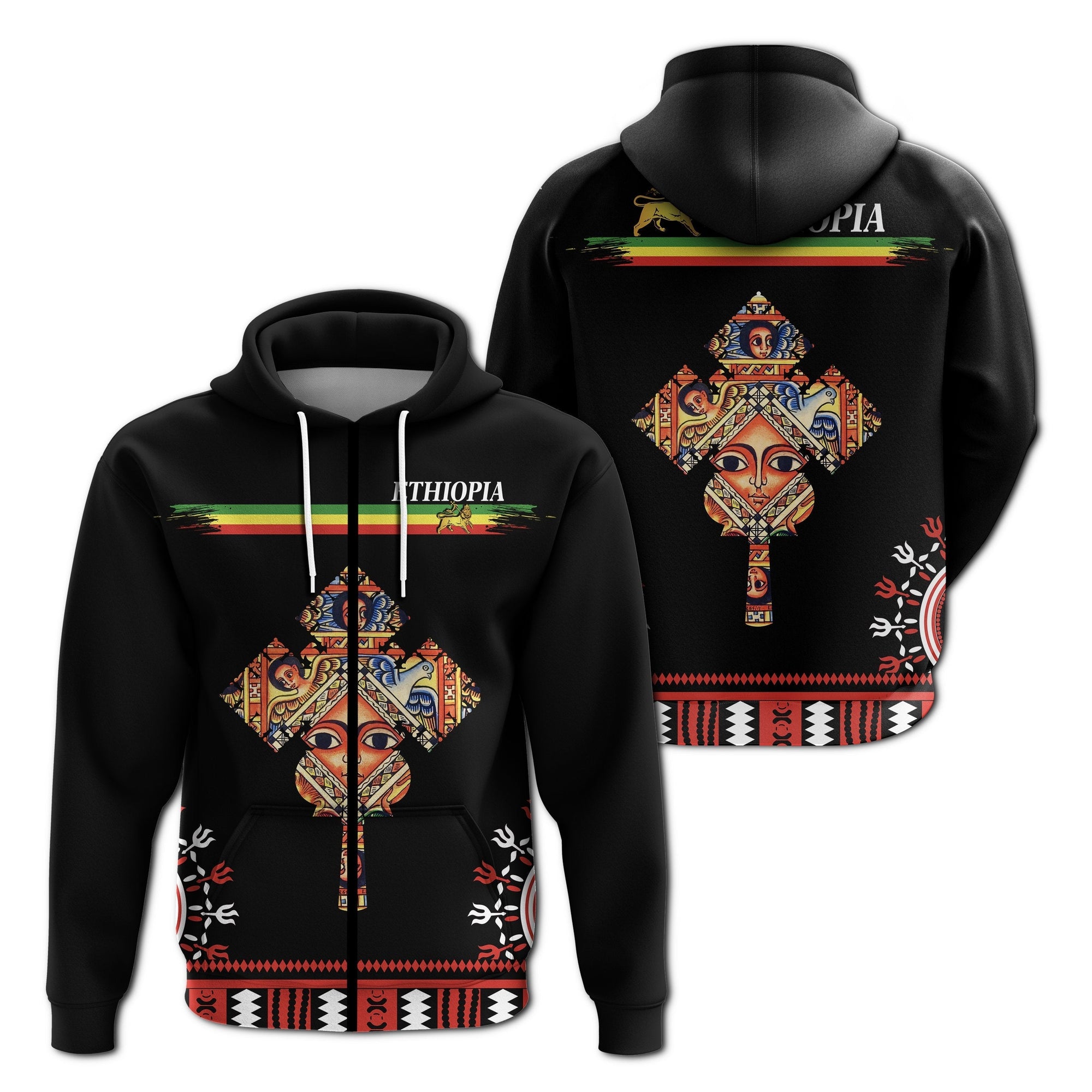 Ethiopia Zip Hoodie Ethiopian Cross LT13 - Wonder Print Shop