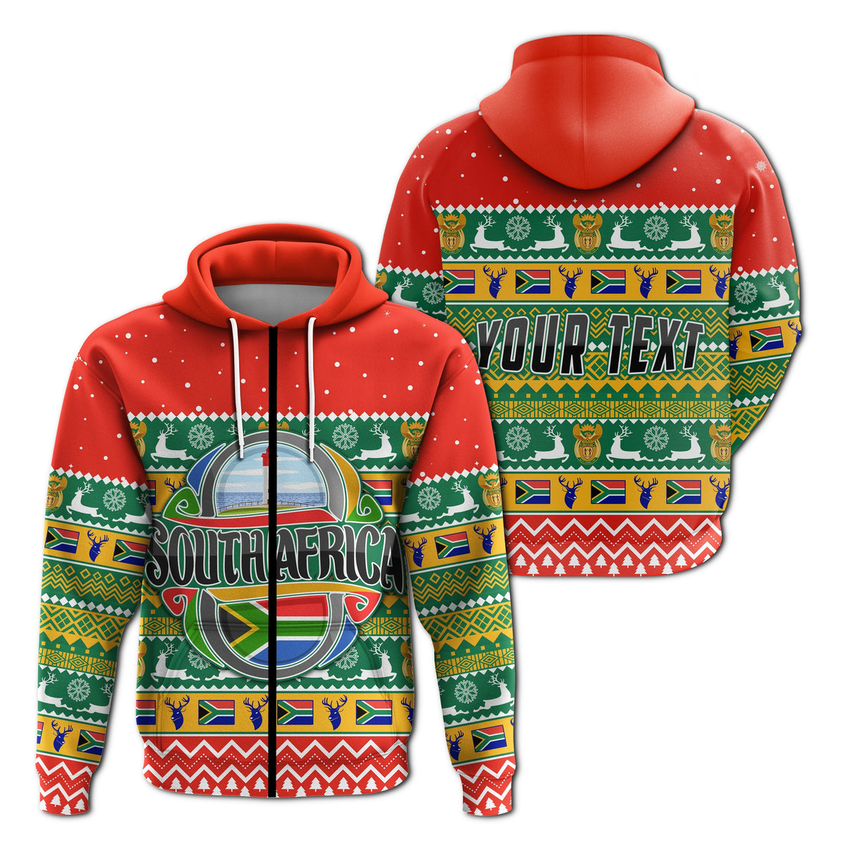 South Africa Christmas Custom Zip Hoodie African Springbok LT13 - Wonder Print Shop
