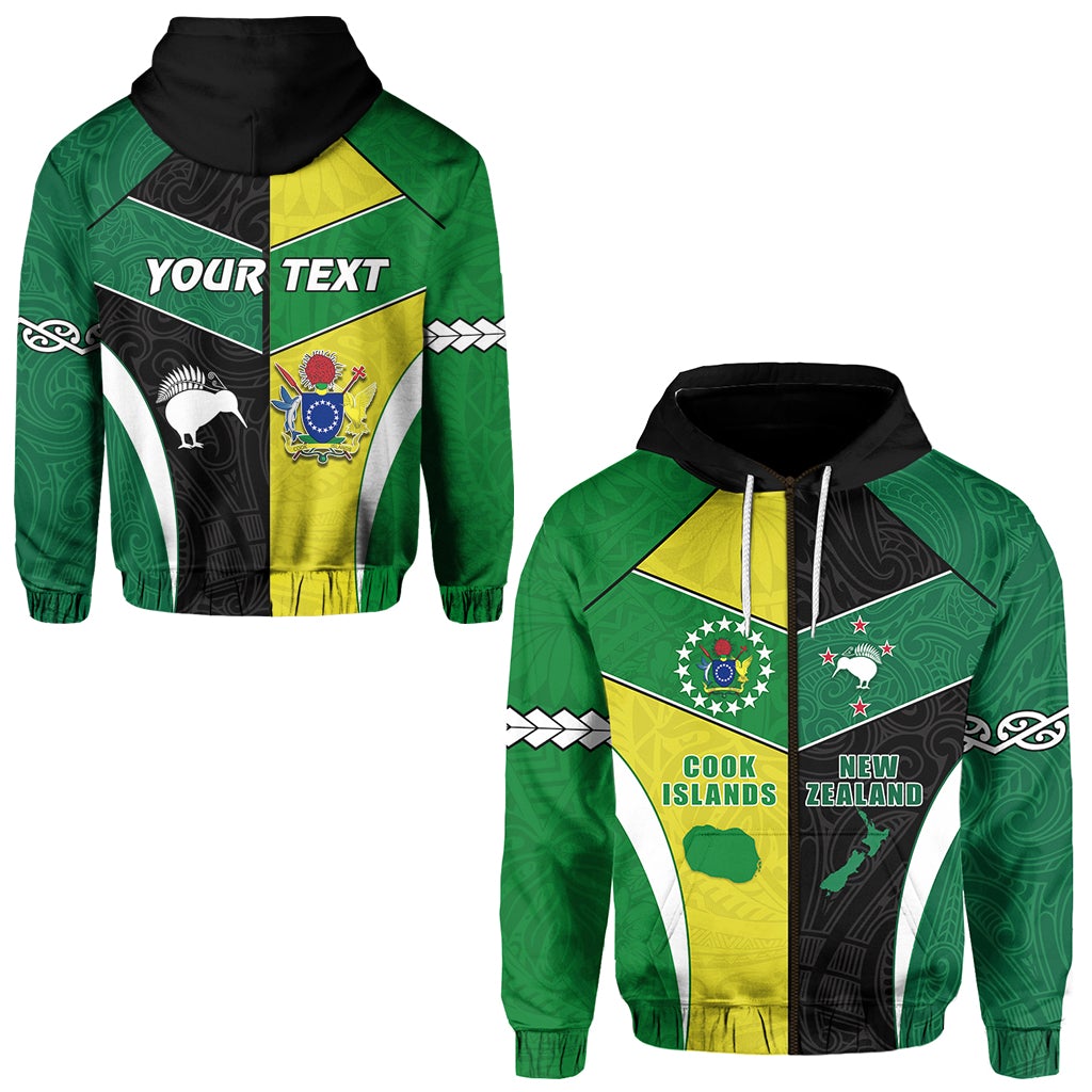 Custom Cook Islands New Zealand Zip Hoodie Polynesian mix Maori LT13 - Wonder Print Shop