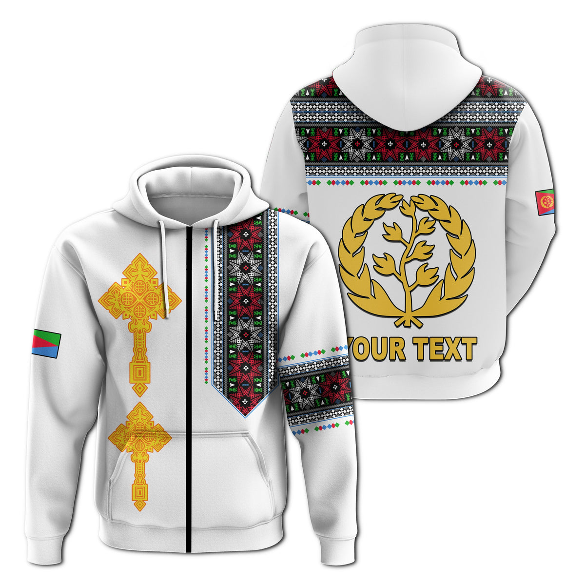 Custom Eritrea Tibeb Zip Hoodie Eritrean Cross Mix Flag LT13 - Wonder Print Shop