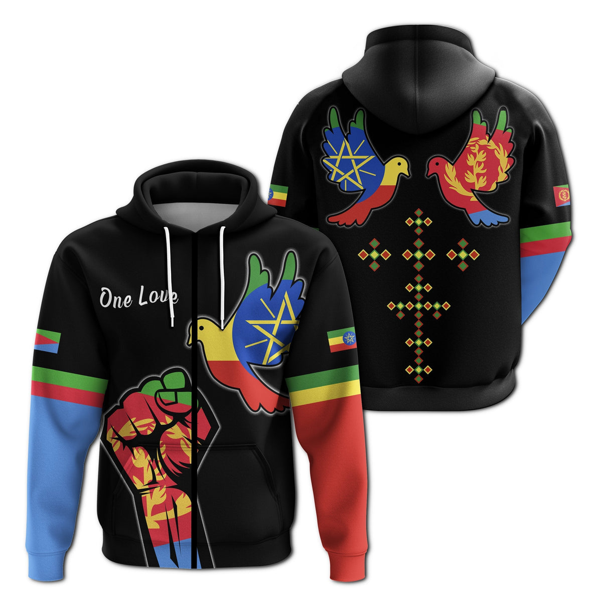 Ethiopia and Eritrea Zip Hoodie One Love LT13 - Wonder Print Shop