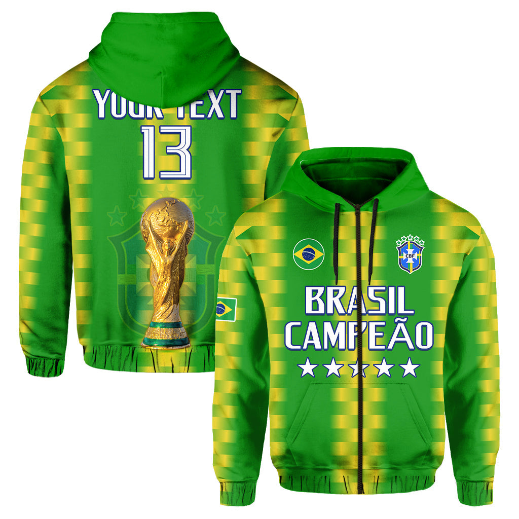 Green zip hoodie with Brasil Campeao graphic, Brazil crest and five stars on chest.