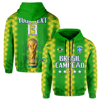 Green zip hoodie with Brasil Campeao graphic, Brazil crest and five stars on chest.