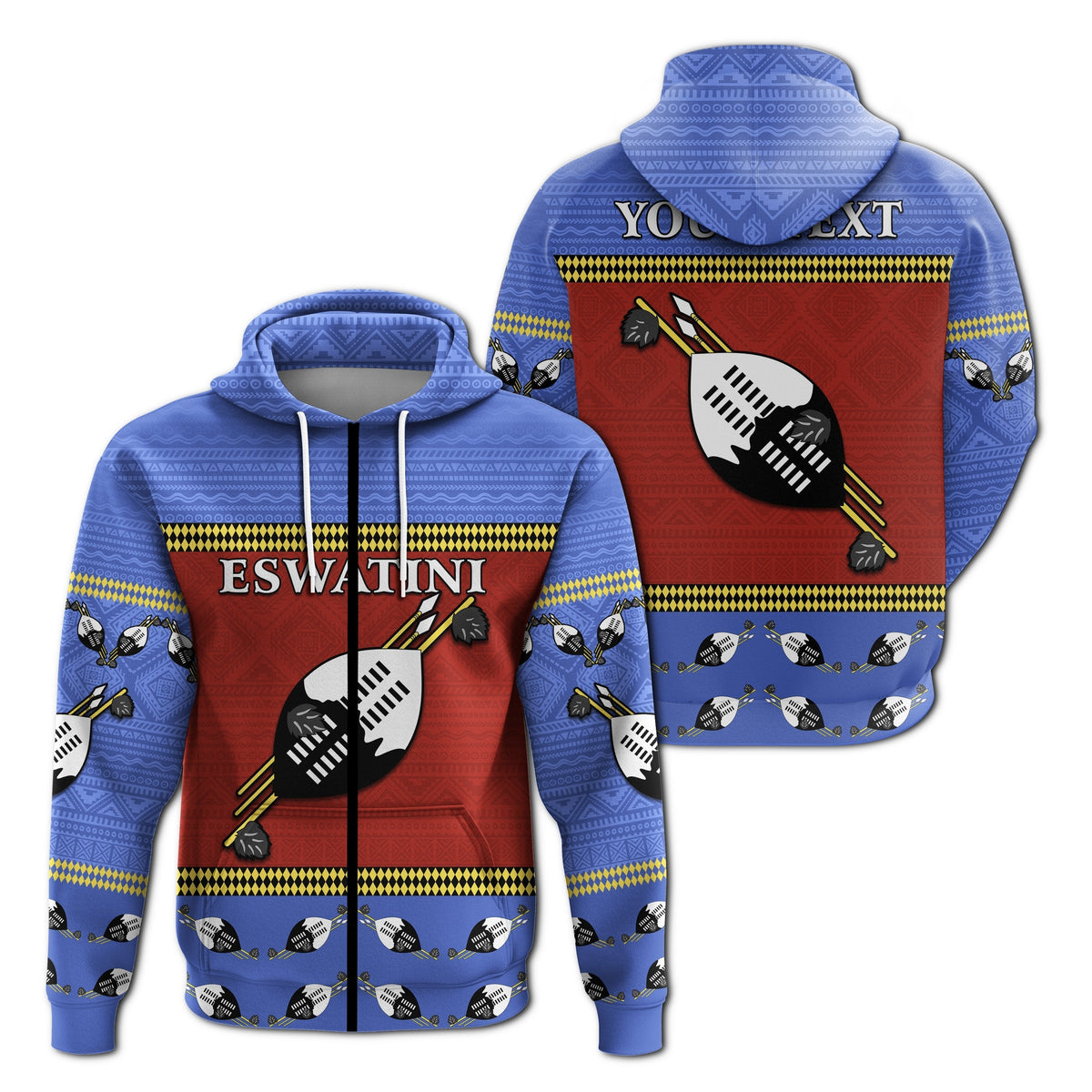 Custom Eswatini Independent Anniversary Zip Hoodie Flag and Shield Swaziland LT13 - Wonder Print Shop