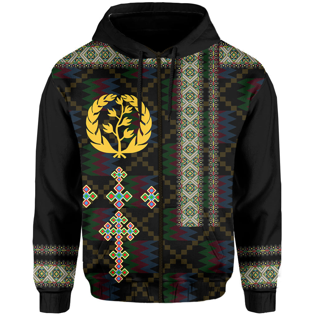 Eritrea Tilet Pattern Hoodie Eritrean Cross Black - Wonder Print Shop