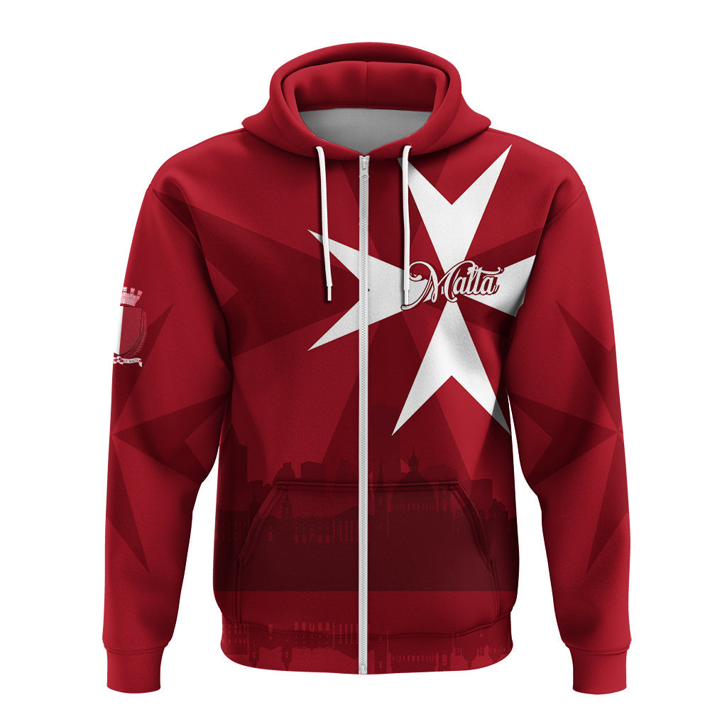 Custom Malta Valletta Skyline Zip Hoodie Maltese Cross - Wonder Print Shop