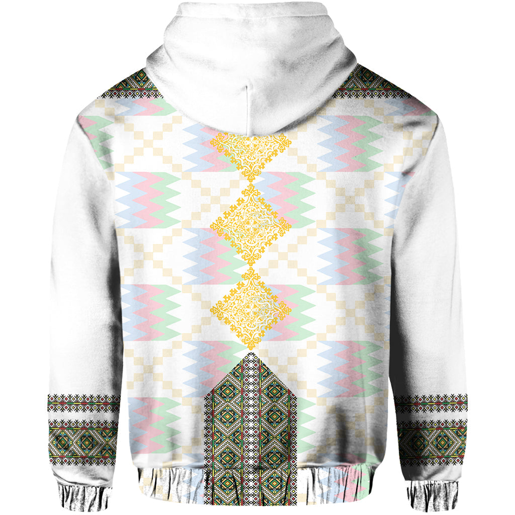 Eritrea Tilet Pattern Hoodie Eritrean Cross White - Wonder Print Shop