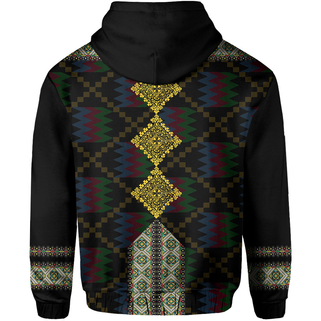 Eritrea Tilet Pattern Hoodie Eritrean Cross Black - Wonder Print Shop