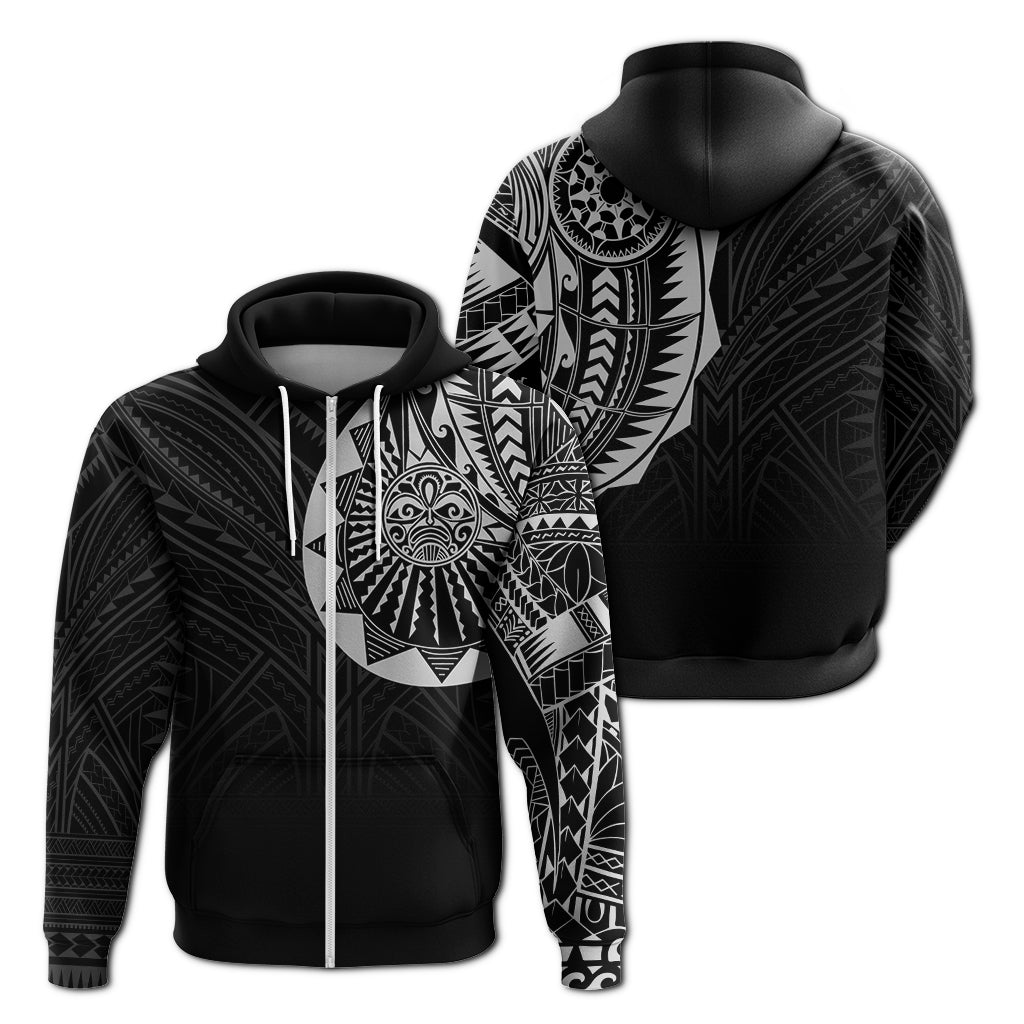 Polynesian Full Sleeve Tattoo Zip Up Hoodie Silver Vibes - Wonder Print Shop
