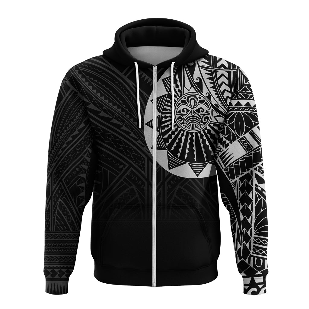 Polynesian Full Sleeve Tattoo Zip Up Hoodie Silver Vibes - Wonder Print Shop
