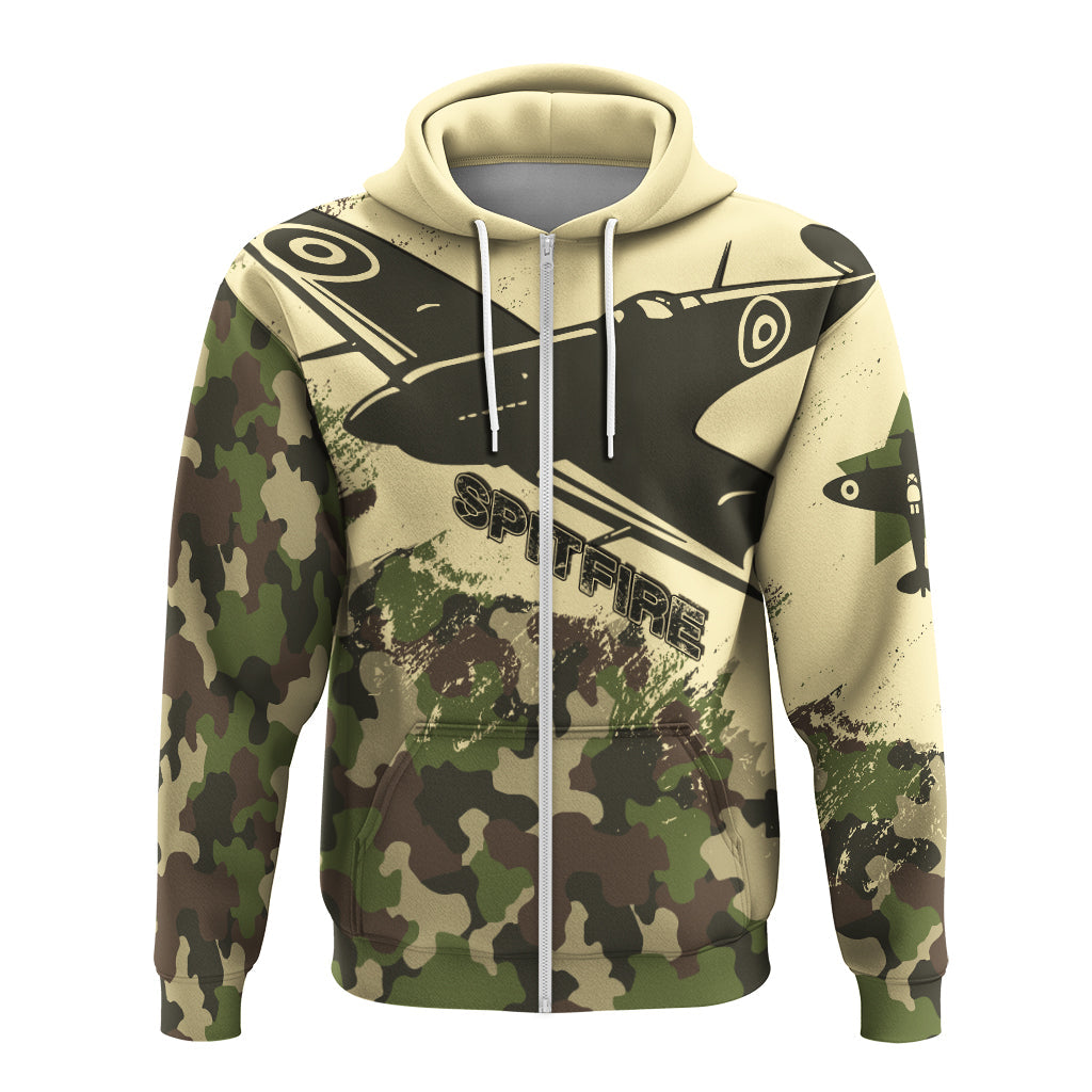 Submarine Spitfire Camouflage Zip Hoodie Reach For The Sky - Wonder Print Shop